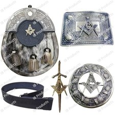 Kilt Belt with Buckle Scottish Kilts Sporran with Badge Style Masonic 5-pcs Set
