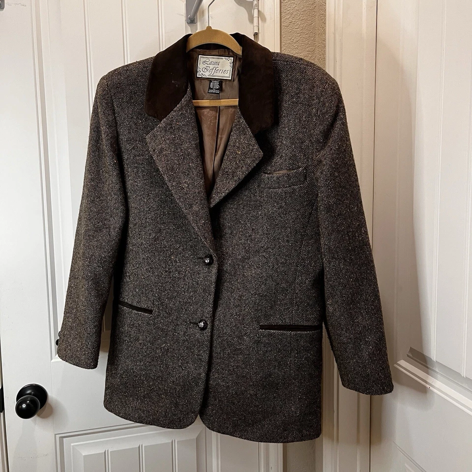 Vintage Laura Jefferies Brown Wool Blend Blazer Coat Jacket Womens Size L - Image 2 of 4