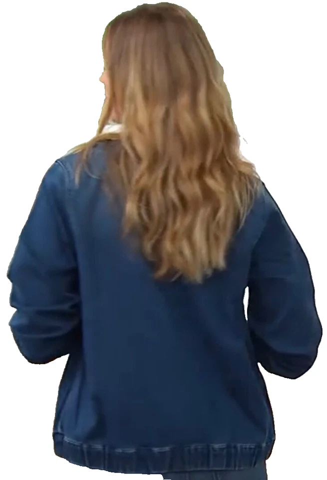 NEW SKINNY GIRL SZ L BLUE  Bomber Full Zip STRETCH  DENIM Jacket SZ L - Image 3 of 4