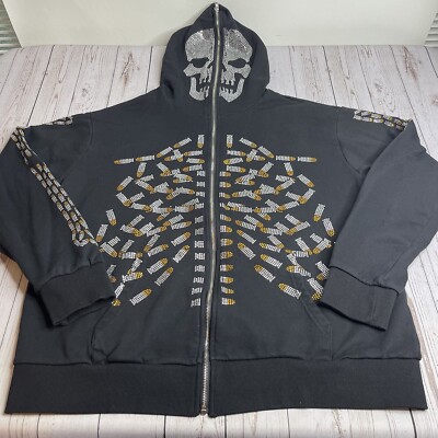 Descending Executioner Full Zip Hoodie Sweatshirt Mens Large Skeleton Bullets