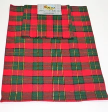 Cotton Park Cottage 100% Cotton Placemat & Napkin Set ~ Christmas Tree Plaid NEW