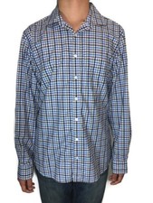 Rodd  Gunn Mens Button Front Long Sleeve Blue Checkered Plaid Sports Fit Shirt