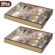 Shoe Organizer Set of 2 Under Bed Wardrobe Storage Box Zipper Cover Bag 24 Pairs