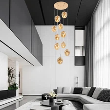 Modern 10-Light Flower-Shaped Pendant for Foyer and Stairway Elegance