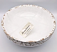 TOMMY BAHAMA MELAMINE Pasta Bowls Rustic Crackle Bright White 9 inch (Set of 4)