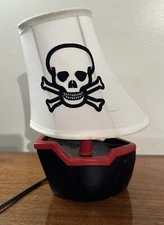 Kids Pirate Ship Table Lamp With Jolly Rodger Shade Children's Room Decor 11"