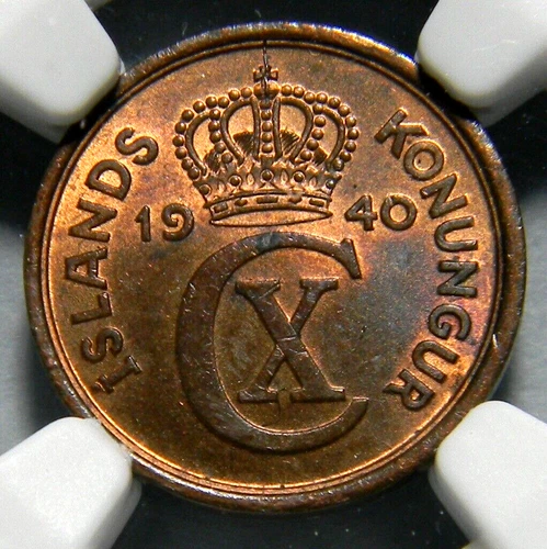 Iceland 1940 Eyrir  coin  NGC MS 64 RB (01-17)