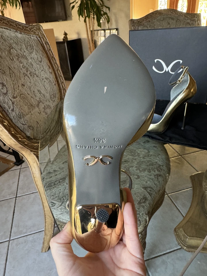 Correa de tobillo MONIKA CHIANG GOLD D'Orsay Stiletto talla 36 diseñador Lux Foto 3 de 3