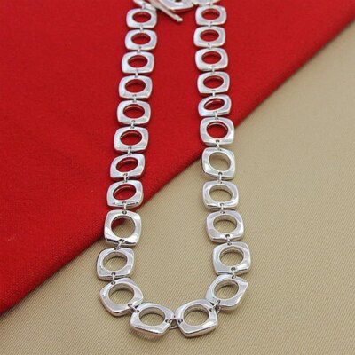 Geometric Elegance 925 Sterling Silver Hollow Square Round Chain Necklaces