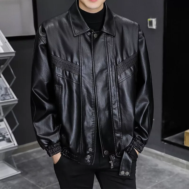 Mens faux deals leather biker jacket