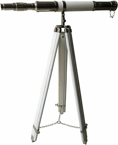 Handmade Antique Brass Single Barrel Telescope 27" with Wooden Tripod Stand - Picture 2 of 4