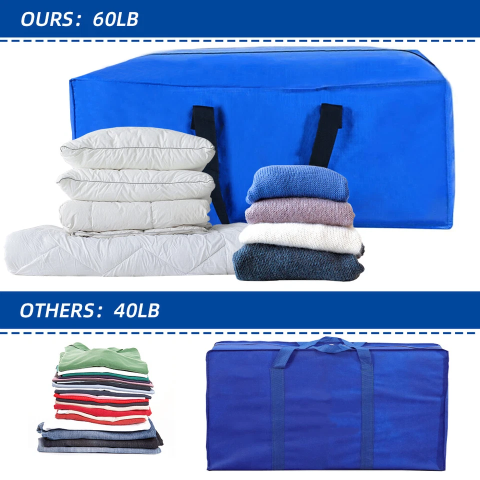 4-Pack Storage Bag Extra Large Heavy Duty Zipped Reusable Blue Moving Bags - Image 3 of 4