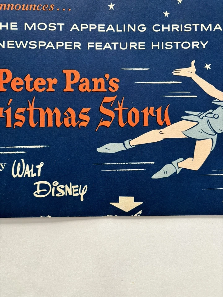Walt Disney’s 1960 PETER PAN Historia de Navidad Periódico Promo Folleto Desplegable Foto 3 de 4