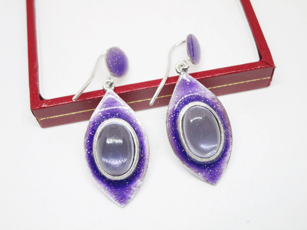 Orecchini pendenti a goccia ovale in ametista con chiusura a leva - Argento Sterling 925 - Chiusura a leva - Pietra preziosa sfaccettata naturale e autentica - Italia