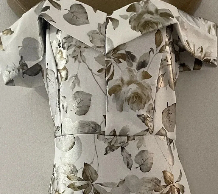 Vestido de cóctel Eci New York, fuera del hombro, talla 8 (funciona a lo grande) blanco floral  Foto 2 de 4