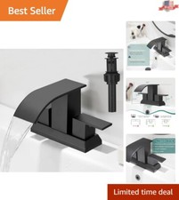 Modern Matte Black Two-Handle Waterfall Bathroom Faucet with Drain and cUPC H...