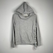 NSF Womens Enzo Hoodie Heather Grey Side Tie Asymmetrical Hem Size M