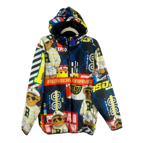 Reason Brand Pullover Windbreaker Jacke Herren Large schwarz gelb Maritim Bär