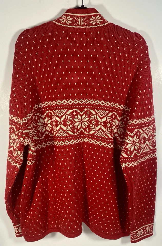 Suéter Vintage Lands End Fair Isle 100% Algodón 1/4 Cremallera XL Rojo Blanco Vacaciones Nuevo con Etiquetas Foto 2 de 4
