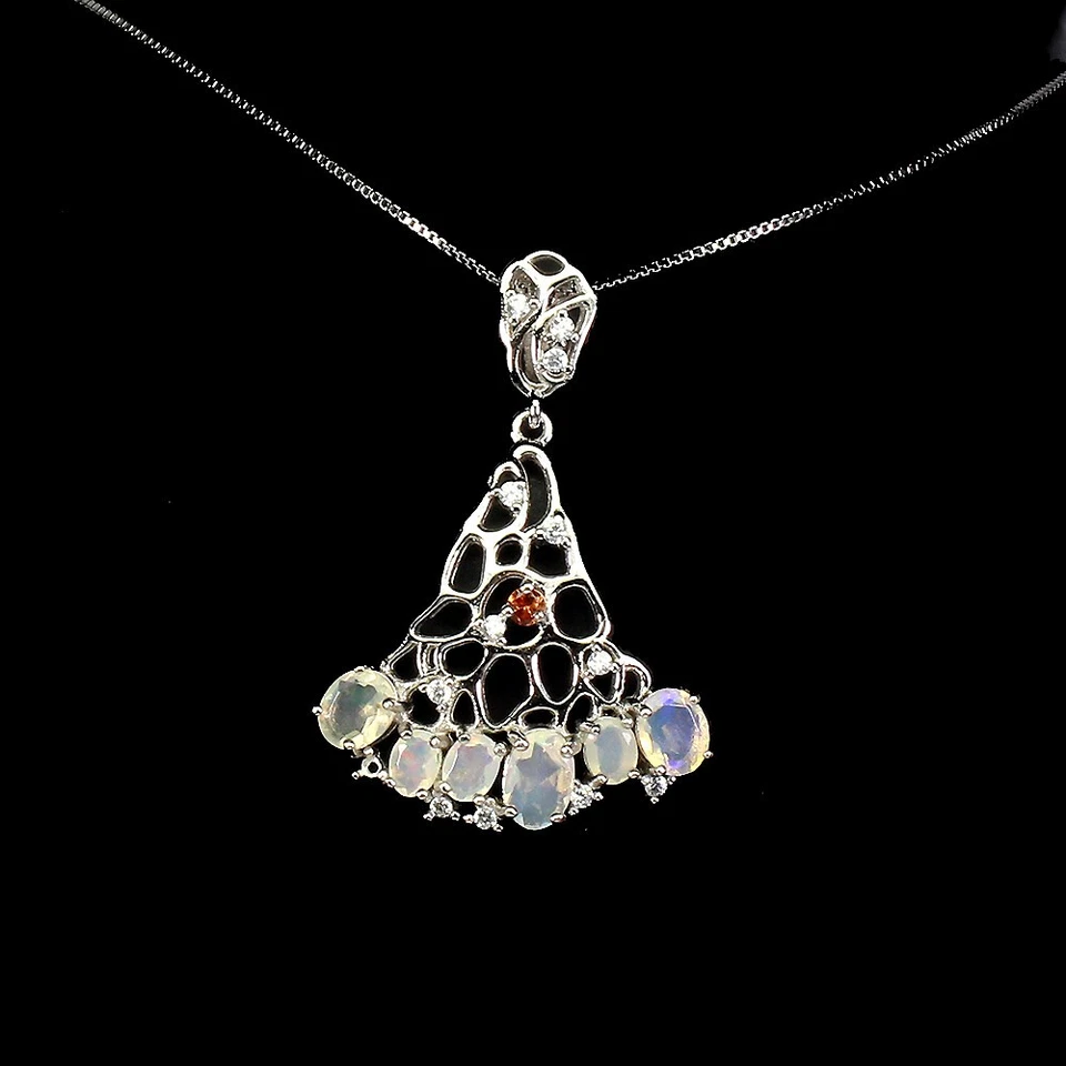 Collana in argento sterling 925 opale di fuoco ovale 6x4 mm pietra preziosa... - Immagine 2 di 4
