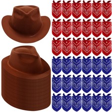 Hillban 72 Pcs Western Cowboy Hat and Paisley Bandana Set for Kids Felt Cowbo...