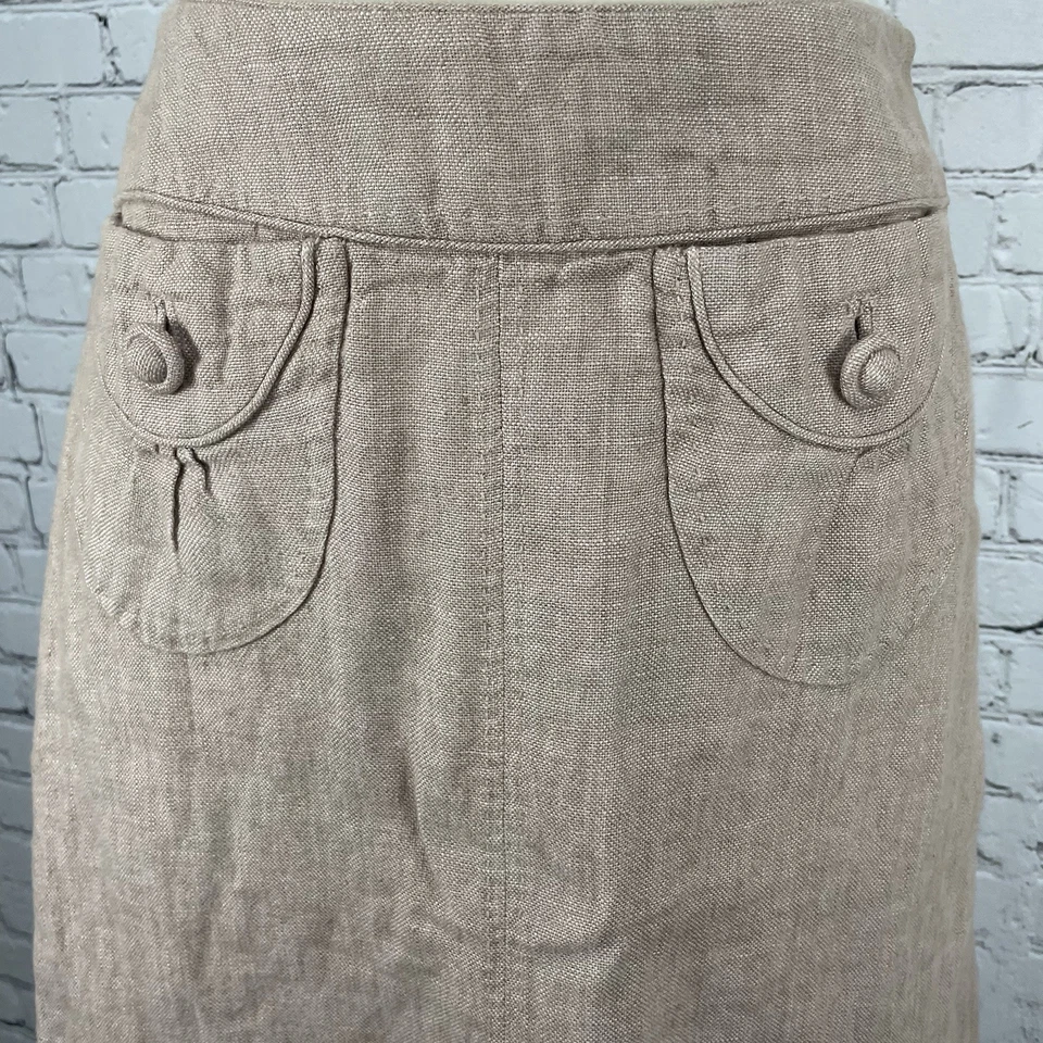 Falda Elevenses Anthropologie Beige Lino Hasta la Rodilla Algodón Bolsillos Línea A 0 Foto 4 de 4