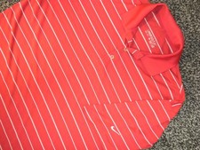 Nike Polo Shirt Mens XL Red White Striped Golf Dri-Fit Performance Swoosh Sleeve