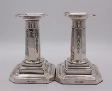 Sterling Silver Candlestick Pair Adams Column Style, 4 inch, Sheffield 1906