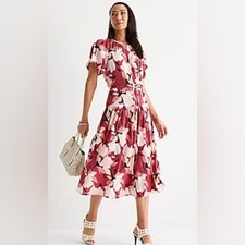 Liz Claiborne Women's XL Short Sleeve Midi Floral A-Line Dress NEW