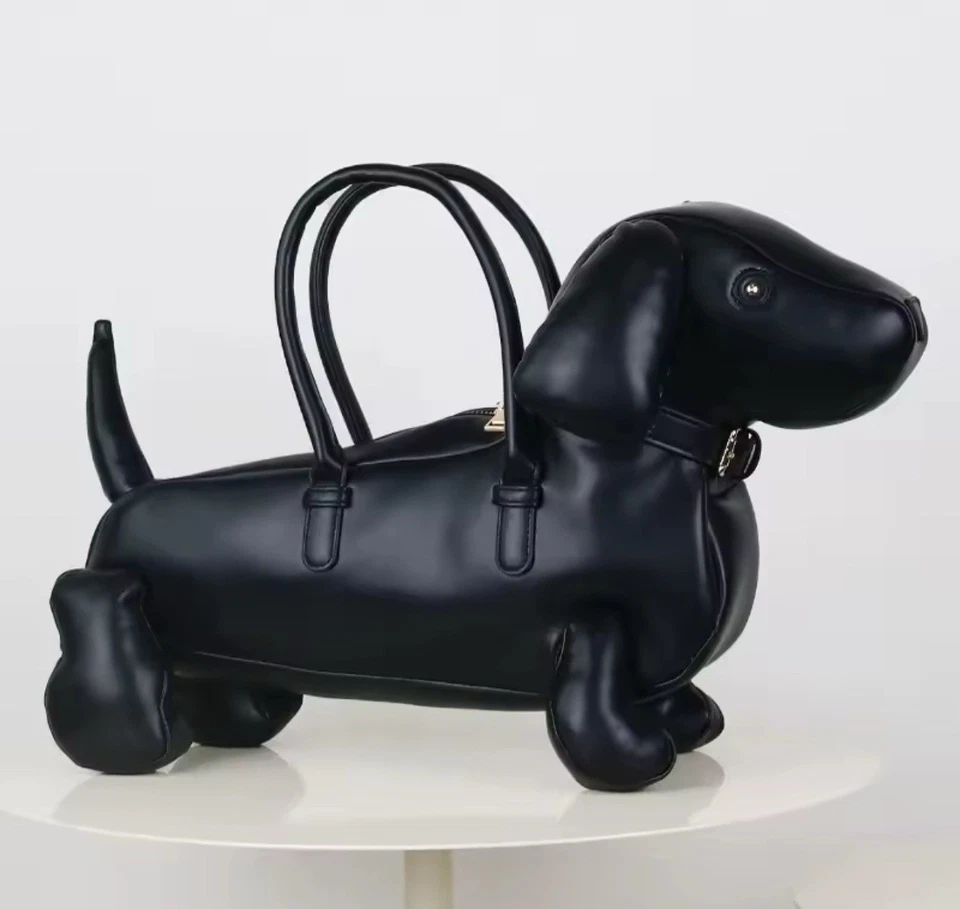 Dachshund Dog Shaped Handbag, PU Leather Shoulder Purse, Black - Image 4 of 4