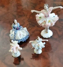 Dresden Porcelain Lace Figurines - vintage - 4 pieces total