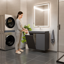 paplinskimoebel Badezimmerschrank 40cm tief Gästebad Wäschekorb WC Graphitfarben