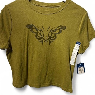 Green cotton crop top with butterfly design