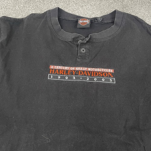 Harley Davidson Henley Shirt Men XL Boxy Y2K Vintage 100th Anniversary Black