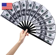 Folding Fan - Money Stacks/Money Fan - Large Rave Clack Folding Hand Fan for Men