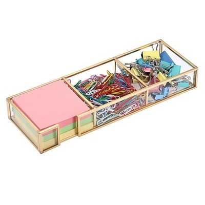 Golden Glass 3 In 1 3x3 Inch Sticky Note Holder, Elegant Post It Note Dispens...