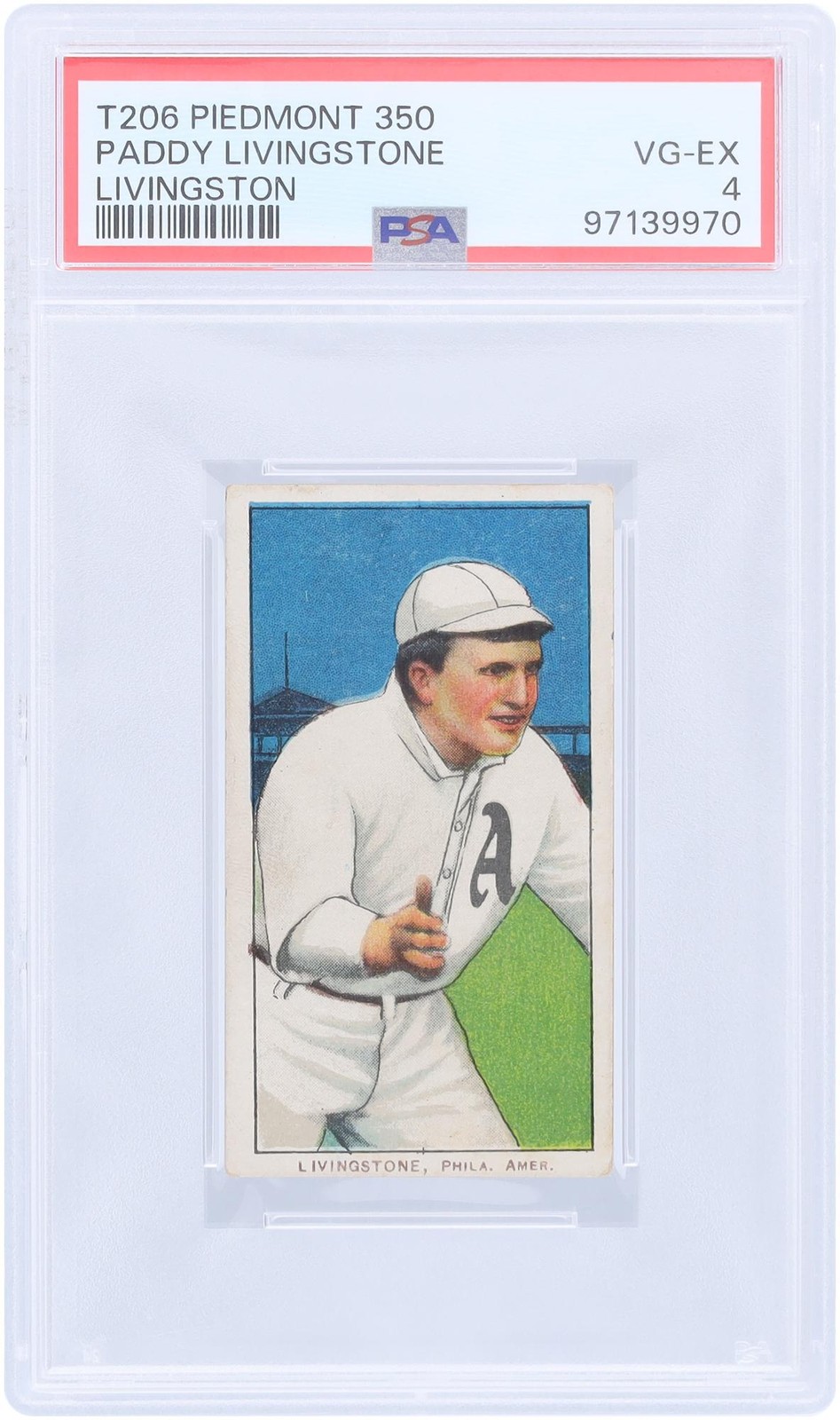Paddy Livingston Philadelphia A's 1910 T206 Piedmont Back #NNO PSA 4 Card