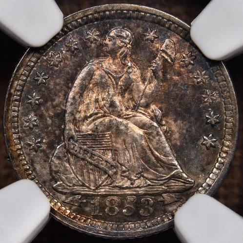 1853-O Arr Seated Half dime, NGC MS65, RARE & SWEET, pretty! DavidKahnRareCoins
