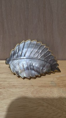 Vintage Oskar J. W. Hansen Iridescent Mother of Pearl Shell Leaf Trinket Dish wi