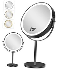 Lighted Makeup Mirror, 20X/1X Magnifying Mirror with 3 Color Light, 9 Black