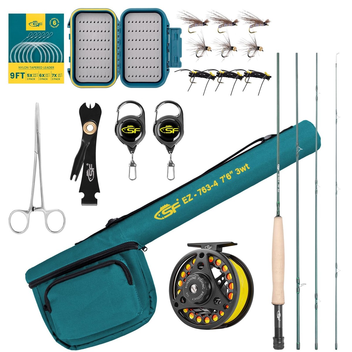 SF Fly Fishing Rod 7'6'', 3wt, 4sec, M.F, Emerald Green Combo 3wt SF Fly Fishing Rod 7'6'', 3wt, 4sec, M.F, Emerald Green Combo 3wt