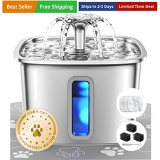 Innovation Award Winner Stainless Steel Cat Water Fountain, 108oz/3.2L Automa...