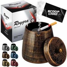 Round Smokeless Ashtray with 3 Slot Lid Metal Indoor Outdoor Patio Cigarette Hol