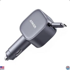 75W USB-C Car Charger, Ultra-Compact Fast Charging with Retractable Cable