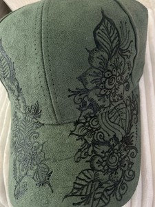 Burned Flower Design Baseball Cap Vegan Suede Handmade Art Hat 