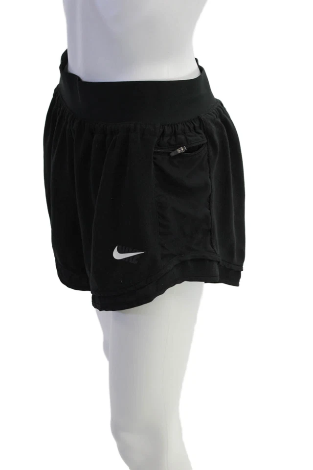 Nike Womens Mid Rise Logo Terry Nylon Trim Athletic Shorts Black Size Medium - Image 2 of 4