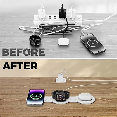 Hicober 3 in 1 Charging Station AppleTravel Wireless Magsafe W313 - White