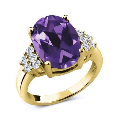 Oval Birthstone Gemstone Ring with Moissanite Cluster Accents | 18K Yellow Gold