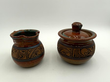Vtg Signed Nick BLAISDELL POTTERY COVERED SUGAR BOWL AND CREAMER