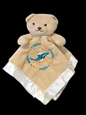 NFL Baby Fanatic Dolphins Football Satin Bear Lovey Security Blanket 13" X 13"